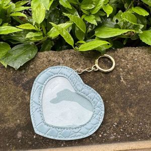 Wholesale Durable Mini Heart-Shape Keychain Premium PU Leather Badge Holder with Pouch for Office & Event Promotions - Product Image 2