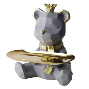 Geometrische Teddybär Harz Schlüssel halter Skulptur Figur Geschenk Ornament;Nordic Geometric Resin Bär Tablett halter
