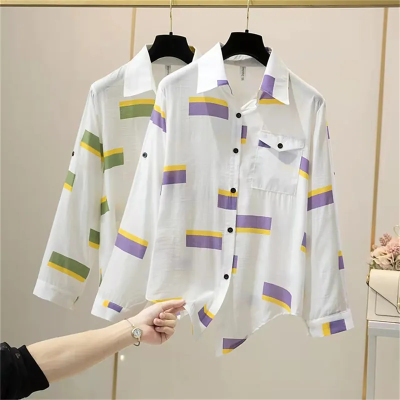 2023 Chemise De Nuit Casual Lace up Long Sleeve New Stripe Top Plus Size Women's Blouses Shirts