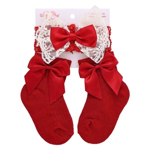 Ensemble de chaussettes et bandeau pour bébé fille, 2 pièces, en coton respirant, dentelle à volants, chaussettes de princesse, ensemble cadeau, 0-12 <span class=keywords><strong>mois</strong></span> - Product Image 5