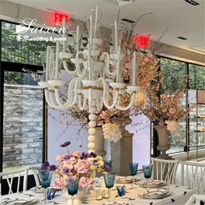 Saixin New Design 16 Arms Tall White Crystal Candelabra For Wedding Centerpieces