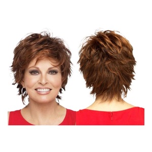 Venta Directa de Fábrica, Peluca de Cabello Corto Liso Marrón-Rojo para Mujer, con Flequillo Voluminoso <span class=keywords><strong>y</strong></span> Rizado hacia Afuera, de Una Sola Pieza - Product Image 4