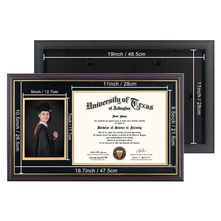 Customization Eco-Friendly Graduation Photo Frame Wall Mounting Certificate Frame with Two Opening Mat Displays