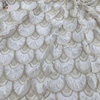 Tissu en dentelle élégant à franges de cils 3D en forme d'éventail, broderie festonnée en fil doré pour robe de soirée et robe de bal