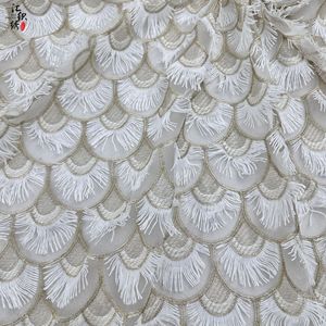Tela de Encaje con Flecos de Pestañas en 3D con Borlas en Forma de Abanico, Bordado con Hilo Dorado, para Vestidos de Fiesta y Trajes de Noche - Product Image 2