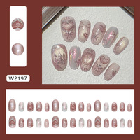 Nouvelles Faux Ongles Réutilisables à Presser pour Manucure, Forme Amande Brillante, Dégradé Bleu-Gris, avec Breloques Métalliques 3D Nœud, Étoile et Lune