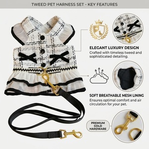 Conjunto de Lujo de Vestido y Arnés de Tweed para Mascotas con Correa 2 en 1, Chaleco Transpirable para Perros, Ropa Elegante para Cachorros y Gatos Pequeños - Product Image 2