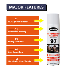 SPRAYMASTER Vente <span class=keywords><strong>en</strong></span> gros OEM <span class=keywords><strong>Colle</strong></span> adhésive <span class=keywords><strong>en</strong></span> <span class=keywords><strong>spray</strong></span> <span class=keywords><strong>permanente</strong></span> résistante aux hautes températures 97 Applications pour garnitures de véhicules Sièges <span class=keywords><strong>en</strong></span> cuir - Product Image 6