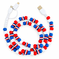 Câble de charge USB Type C 3 en 1 rouge, blanc et bleu avec perles, câble de transfert de données multi-charge