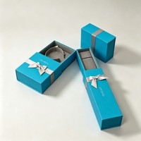 Boîte à bijoux personnalisée bleue avec ruban en satin, boîte rigide en papier coulissante pour collier, bracelet, bague, boucles d'oreilles, cadeaux
