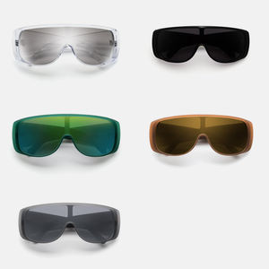 LMA kacamata desainer pria Y2K antik kebesaran UV400 satu bagian lensa cermin perak Logo kustom masker Retro kacamata hitam wanita - Product Image 5