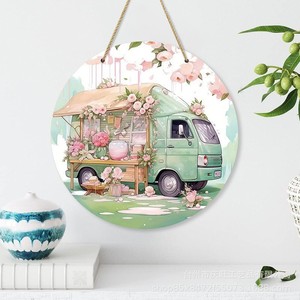 Letrero de madera con diseño de flores de primavera, decoración circular para el hogar, artículo colgante para sala de estar, balcón exterior - Product Image 3