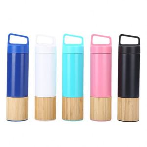 Wholesale Promotional OEM Logo 550ml Eco Bamboo Stainless Steel Double Wall Vacuum <b>Flask</b> Water Bottle Lid w Handle Office Travel - Product Image 1