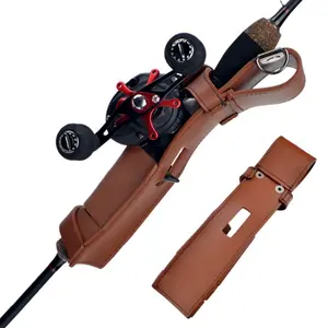 Practical PU Leather Fishing Rod Cover Lightweight Waterproof Fishing Gear Organizer Fishing Lure Bag Rod Holder