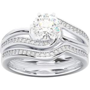 KEEVA JEWELS 950 Platinum 1.10 Carat F-G/VS Round Lab Grown Diamond Engagement <b>Ring</b> with Wedding <b>Band</b> Women's Size - Product Image 2