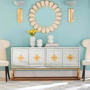 Meuble <span class=keywords><strong>miroir</strong></span> antique Jonathan Adler, console de luxe personnalisée avec <span class=keywords><strong>miroir</strong></span>, base en acier inoxydable doré, buffet - Product Image 1