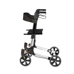 Aluminum Rollator Walker With Seat - Rolling Walker With 8-Inch Wheels - Foldable - Seat Cloth And Backrest Height Adjustable