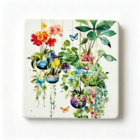 Sous-verres en céramique personnalisés avec impression UV, motif floral aquarelle, vente en gros, carrés, absorbants, résistants à la chaleur, antidérapants, pour la maison et la cuisine