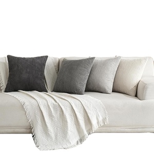 中立コーデュロイ装飾ソファ投げ枕カバーモダン農家ストライプケースソフトスクエアアクセント素朴なクッションカバー - Product Image 4