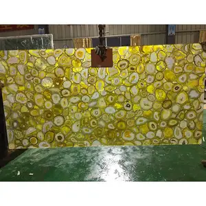 Agate semi-précieuse jaune brute rétroéclairée pour décoration de bar de haute qualité pour comptoirs et revêtements de sol