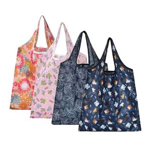 Sacs de courses pliables imprimés à motifs floraux, pochettes en polyester recyclables, sacs fourre-tout pour courses, sacs de rangement écologiques réutilisables - Product Image 1
