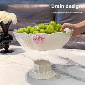 Tavolino da Caffè Multifunzionale Moderno Color Crema, Cesto Portafrutta a Petalo di Alto Valore per Soggiorno, Contenitore per Caramelle e Snack con Drenaggio - Product Image 5