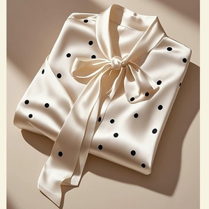Design Loose Shirt Women's Vintage Bow Tie Neckline Polka Dot <b>Satin</b> Top <b>Blouse</b> Shirt Fashion - Product Image 1