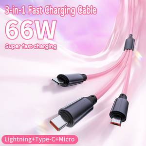 Cable de Carga Rápida 3 en 1 de Silicona Líquida de 120 W: IP/Tipo-C/Micro para Teléfono y Dispositivo - Product Image 2