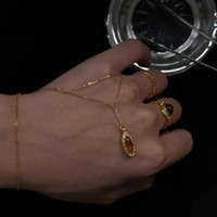 Chaîne de clavicule vintage en bambou doré caramel, style rétro haut de gamme, en cuivre, pour pull automne/hiver