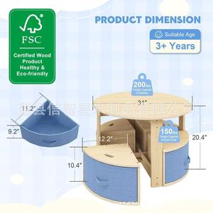Ensemble table et chaises en bois pour enfants avec rangement, bureau d'apprentissage et de jeu pour la maternelle, couleur bois naturel, design scandinave - Product Image 4