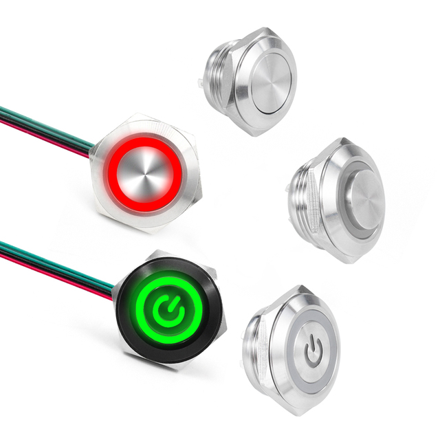 12/16/19/22/25/30mm Short Stroke Mini Waterproof Metal Push Button Switch Led Light Momentary 1NO Push Button Switch 12/24/220V