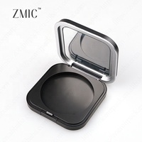 Boîtier compact noir mat vide pour poudre, étui à fard à paupières carré arrondi avec miroir, palette individuelle personnalisée en ABS pour blush et poudre