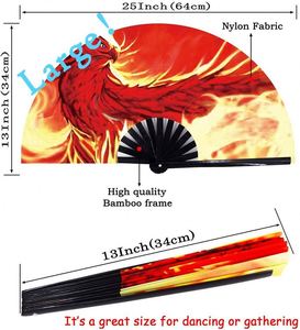 Abanico Plegable Grande de Bambú con Estampado de Fénix de Fuego, Abanico de Kung Fu con Fénix de Fuego para Festivales, Fiestas, Espectáculos, Decoración, Regalo - Product Image 2