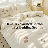 Set Sprei Katun Bersertifikat Oeko-Tex 4 Buah Minimalis Warna Solid Bordir Set Sarung Selimut Set Sprei untuk Rumah