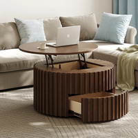 Table basse ronde moderne en noyer sur mesure 2026 avec plateau relevable et tiroir de rangement dissimulé pour salon