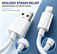 Câble de charge et de données USB-A vers 8 broches renforcé 3A, avec protection anti-tension moulée en TPE souple, 1M 1.5M 2M, Vente en gros