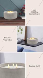 Vente en gros de bougie en forme de bol gris en <span class=keywords><strong>ciment</strong></span> avec de la vraie cire à l'intérieur et 3 mèches pour cadeau d'anniversaire pour accessoire photo de table - Product Image 5