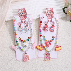 Ensemble de bijoux pour filles et enfants, collier, bracelet, bague, boucles d'oreilles, en plastique, avec des personnages de princesses de dessins animés, nouveau style - Product Image 3