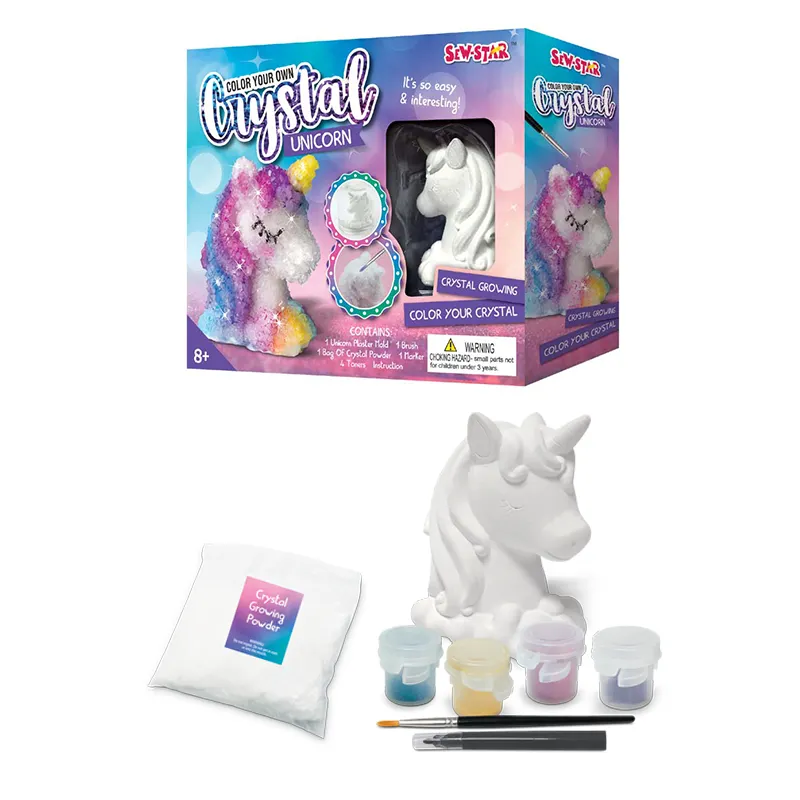 Diy ev dekoru alçı çizim eğitici oyuncaklar sanat ve el sanatları kitleri kristal tozu büyüyen unicorn boya seti çocuklar için