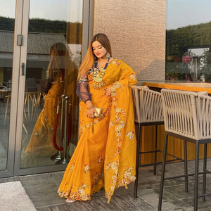 Indian Bollywood Soft <b>Tissu</b> Organza Silk Heavy Embroidery Sari Latest Exclusive Saree Ethnic Bridal Adults <b>Wedding</b> Stunning Look - Product Image 1