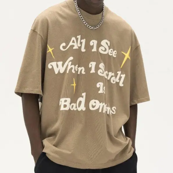 Quantité minimale de commande bas coton lourd lettres personnalisées mousse sérigraphie graphique t-shirt 3d bouffée impression hip-hop Street Style surdimensionné t-shirt