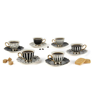 Juego de 6 tazas y platillos de café Excelsa Alice de porcelana, 10 cl, blanco con ribete dorado - Product Image 3
