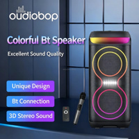 Sistema de Altavoces Profesional para DJ Oudiobop, Doble Woofer de 6.5 Pulgadas, Micrófono Inalámbrico Dual, para Bodas, Celebraciones, Fiestas al Aire Libre y en el Patio
