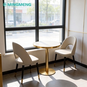 MINGMENG Modern Round Restaurant <b>Table</b> Set PU Leather Chairs Faux Marble Top Contemporary Design for Dining Area - Product Image 1