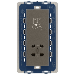 Vimar Metal Vertical Shaver <b>Socket</b> 230V 120V Dual Voltage IP41 Wall Outlet - Product Image 1