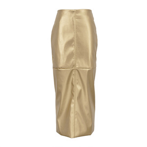 Newest Design Women Fashion Side Zipper Back Slit <strong>Green</strong> Leather <strong>Skirt</strong> Latest Y2K <strong>Long</strong> Metallic <strong>Skirt</strong> Design - Product Image 2