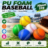 Balle de baseball en mousse PU colorée de 70 mm pour entraînement, jouet anti-stress, équipement d'entraînement de baseball, logo personnalisé, usine OEM ODM