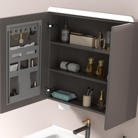 Conjunto de Mueble de Baño Minimalista con Lavabo de Cerámica Gris, Espejo Inteligente, Resistente al Agua y a la Humedad, para Uso en Hoteles, 5 Años de Garantía