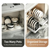 Organisateur de casseroles et poêles coulissant réglable pour armoire, étagère à vaisselle avec séparateurs amovibles, support de rangement en métal pour ustensiles de cuisine