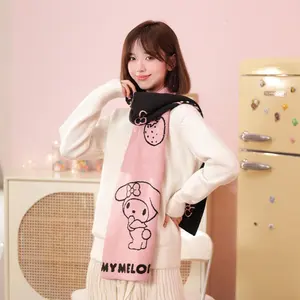 Sanrio Kuromi Kawaii Winter Scarf Thicken Soft Keep Warm Plush Scarf Set for Sweet Girl Students and Anime Fans